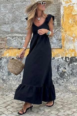 Smocked Flutter Maxi Dress