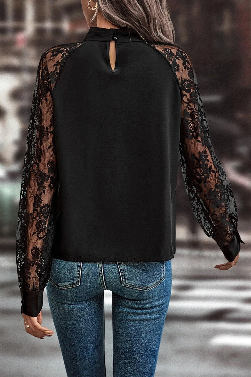 Keyhole Lace Sleeve Blouse