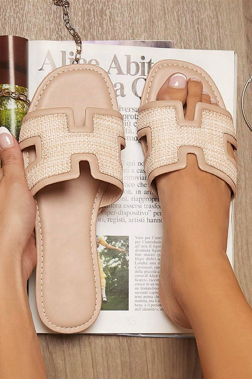 Raffia Open Toe Slides