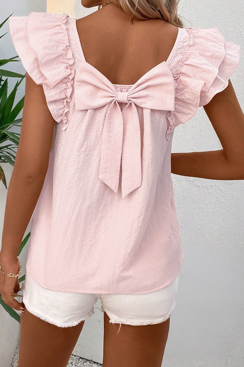 Bow Back Textured Blouse