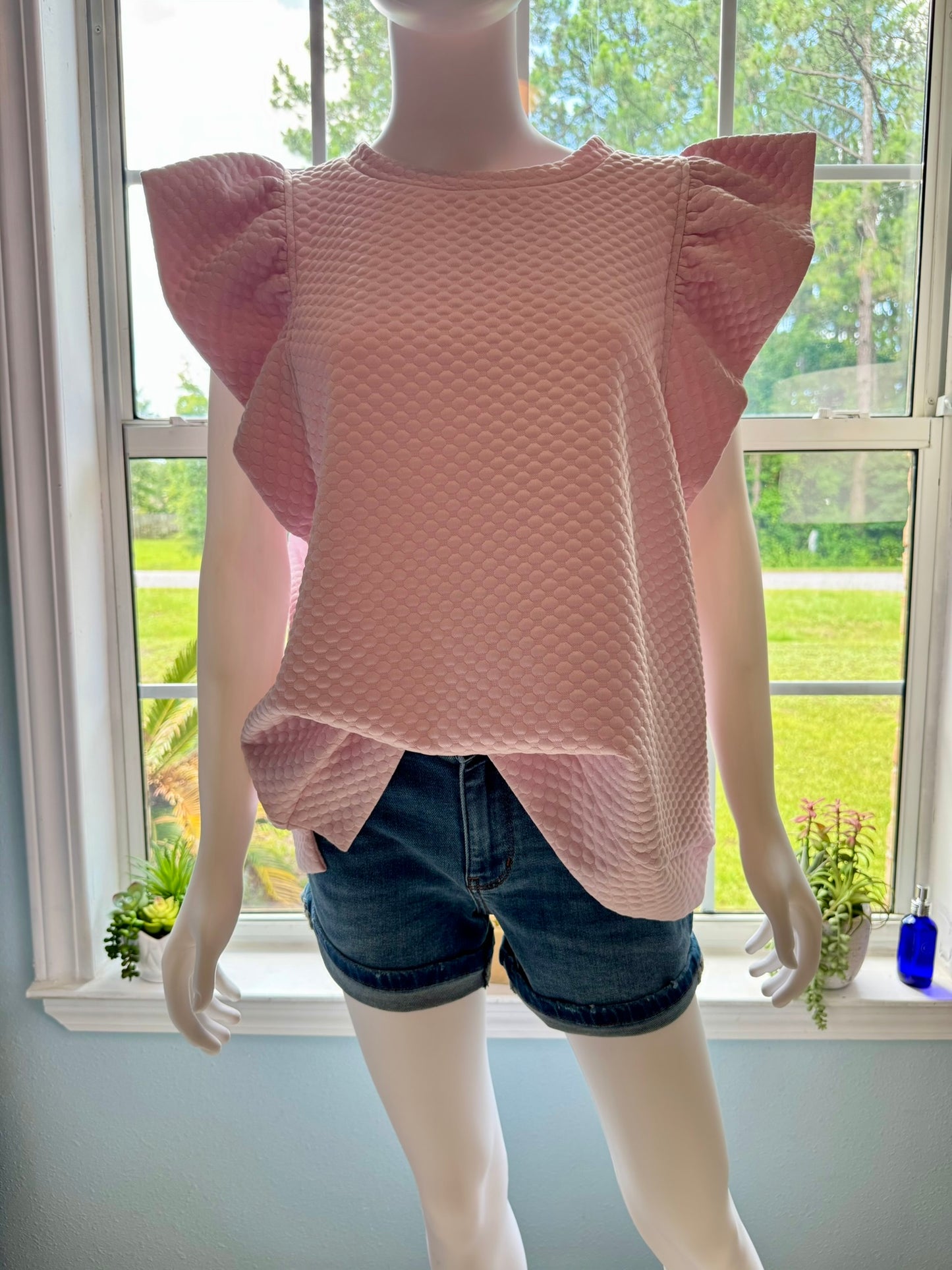 Textured Ruffle Sleeve Top