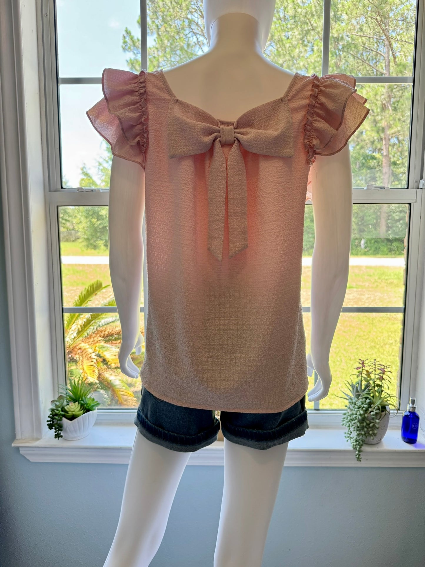 Bow Back Textured Blouse