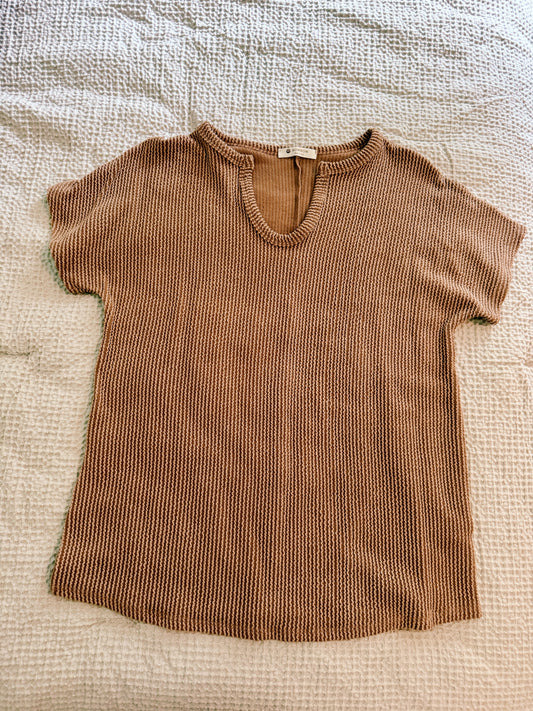Notched Neckline Ribbed Shirt