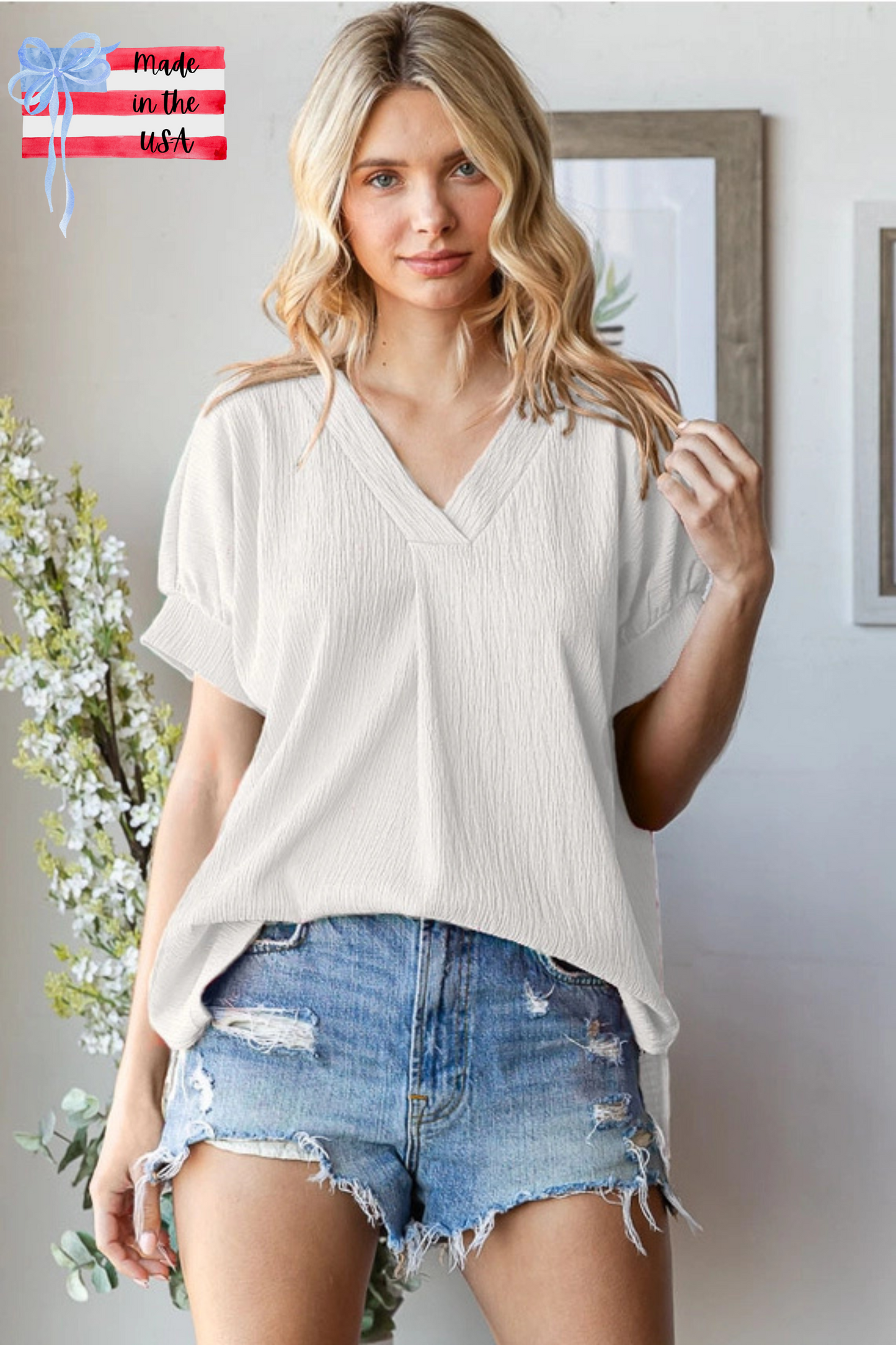 Crinkle V-Neck Blouse